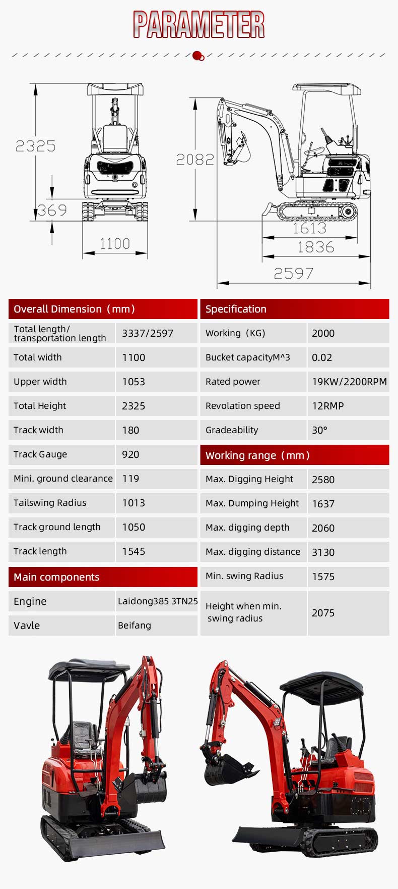 Popular New Mini Excavator 2ton