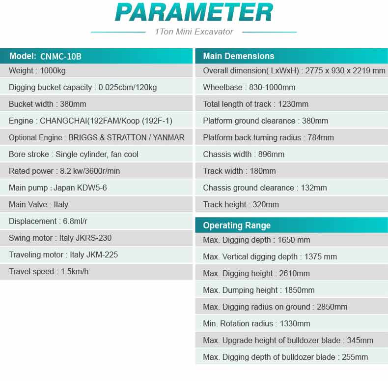 Hydraulic Crawler Mini Excavator 1 Ton 